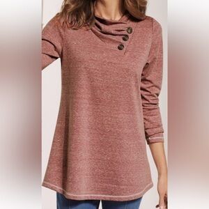 Soft Surroundings Women's Heathered Rose Button-Detail Tunic Sz L